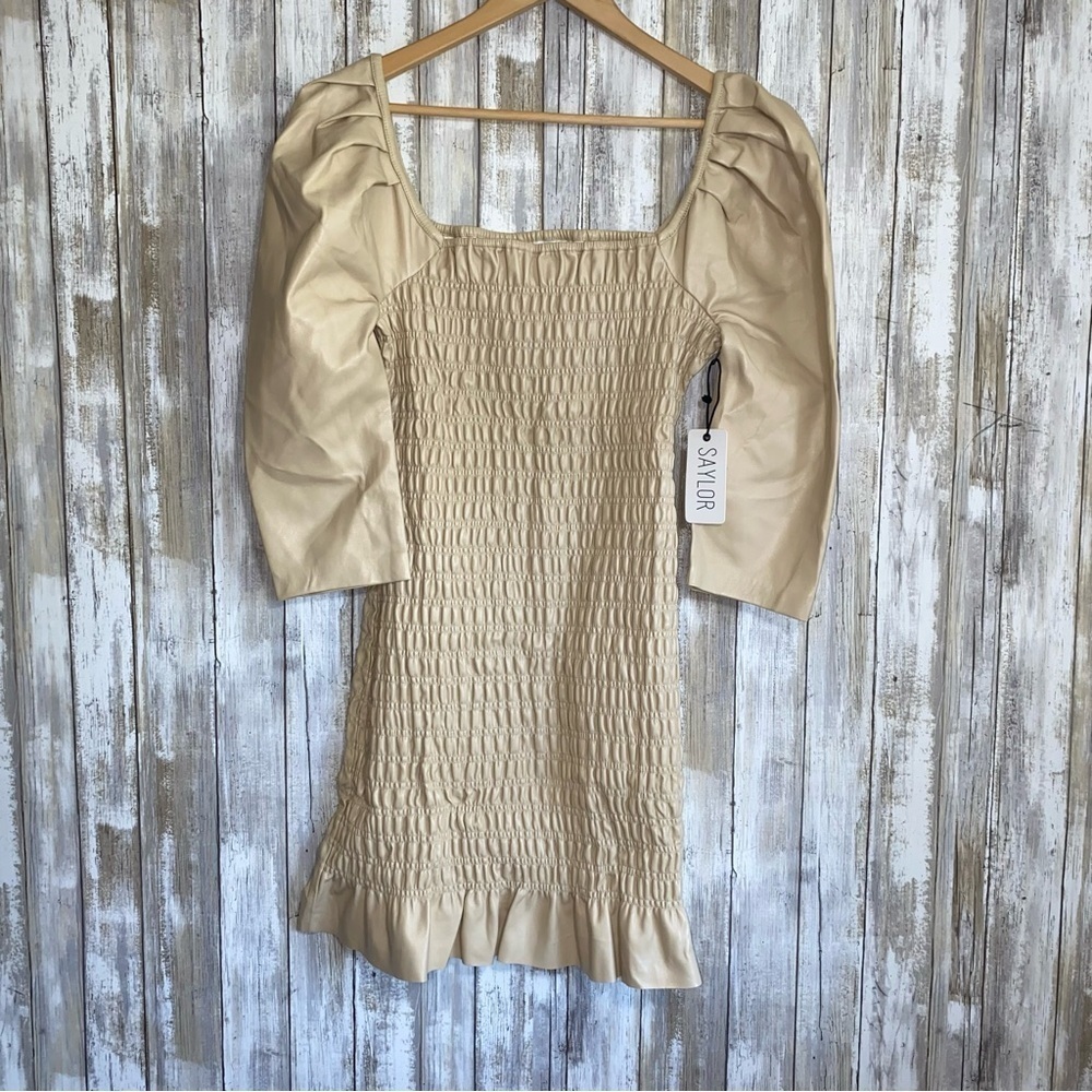 NWT Saylor Justina Smocked Vegan Leather Dress - Picture 2 of 9